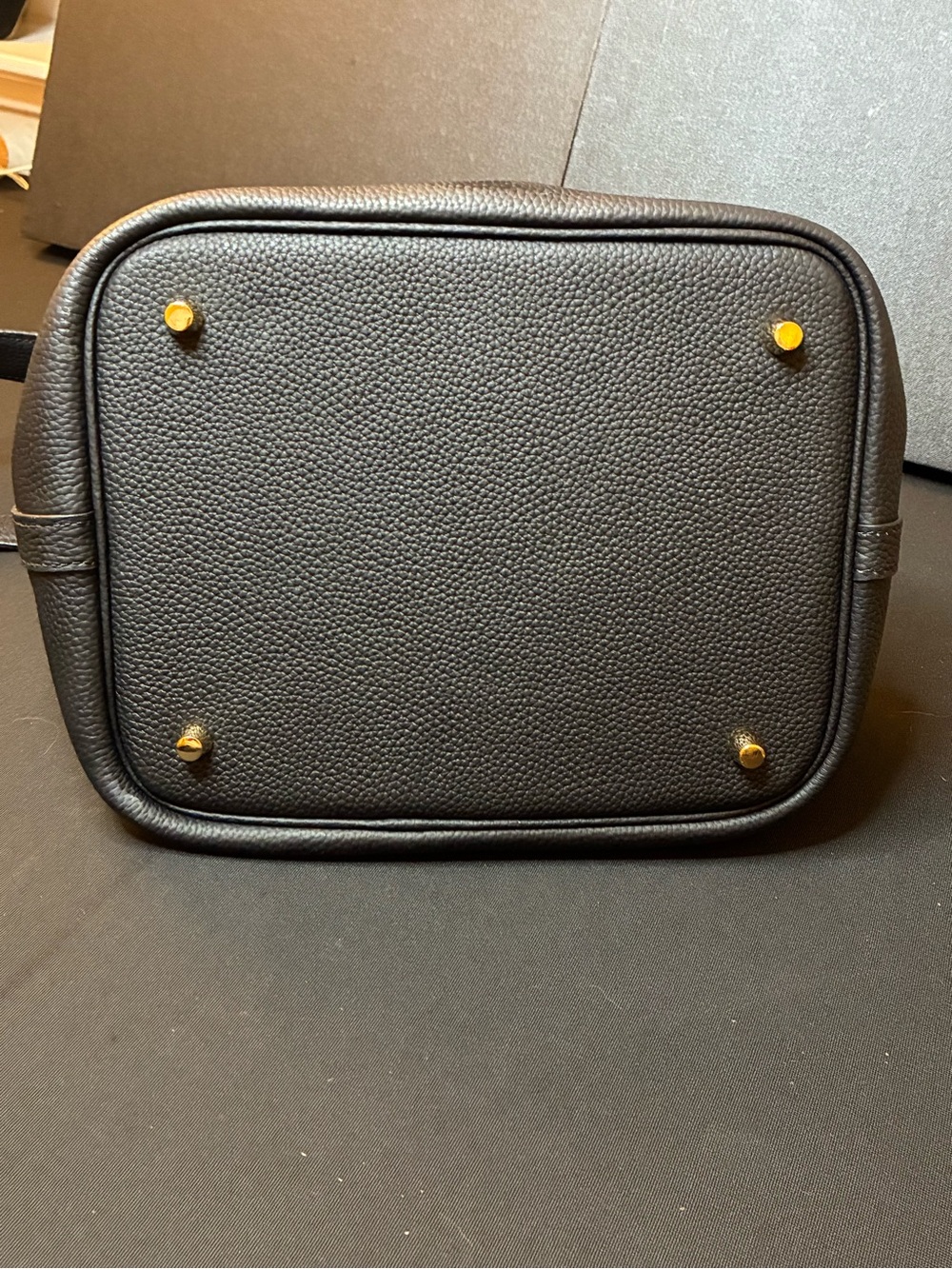 Structured Black Pebbled Leather Tote with Gold Padlock Accent - Picture 5 of 5